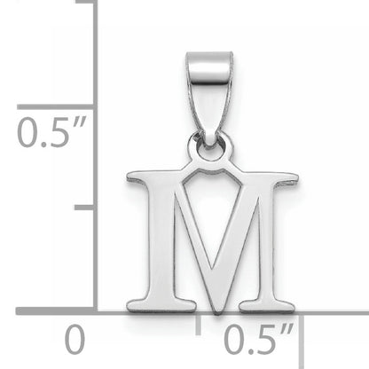 14K White Gold Polished Block Letter M Initial Pendant