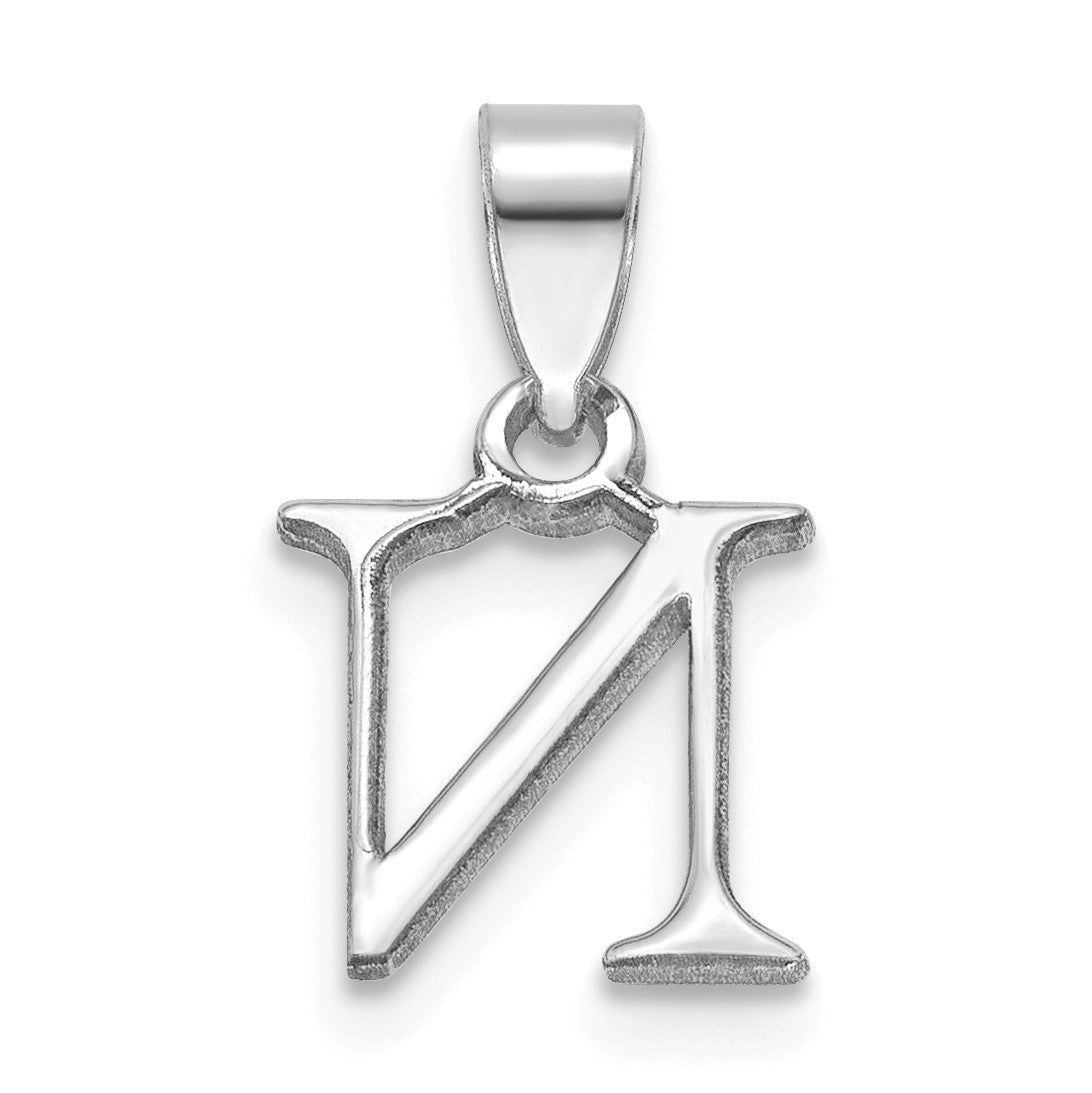 14K White Gold Polished Block Letter N Initial Pendant
