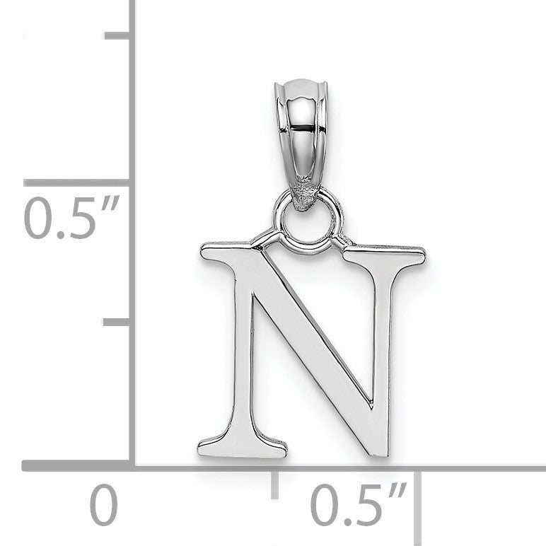 14K White Gold Polished Block Letter N Initial Pendant
