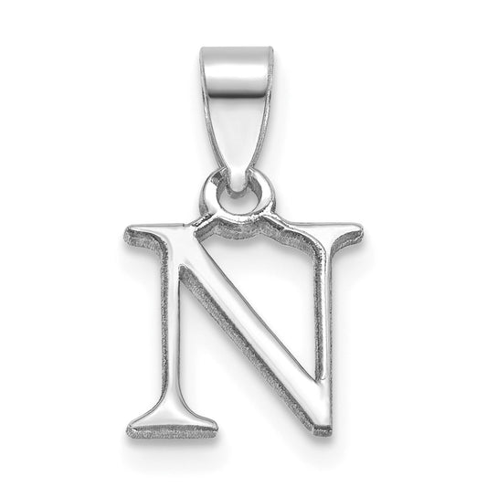 14K White Gold Polished Block Letter N Initial Pendant