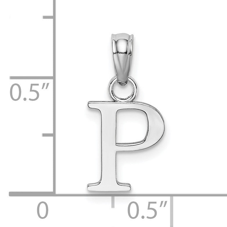 14K White Gold Polished Block Letter P Initial Pendant