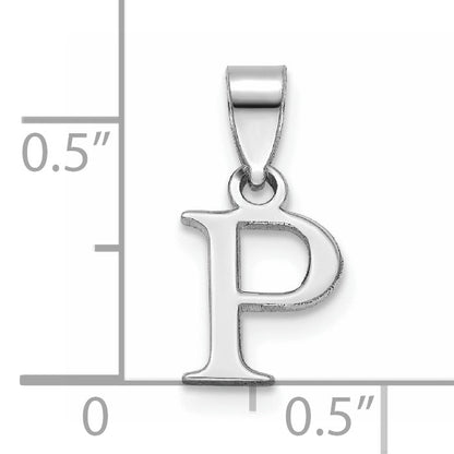 14K White Gold Polished Block Letter P Initial Pendant