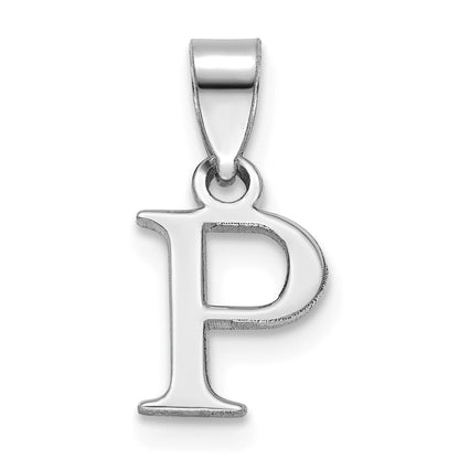 14K White Gold Polished Block Letter P Initial Pendant