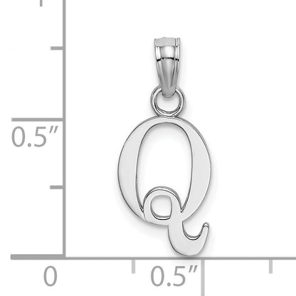 14K White Gold Polished Block Letter Q Initial Pendant