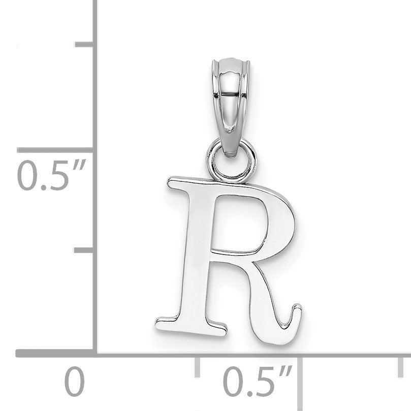 14K White Gold Polished Block Letter R Initial Pendant