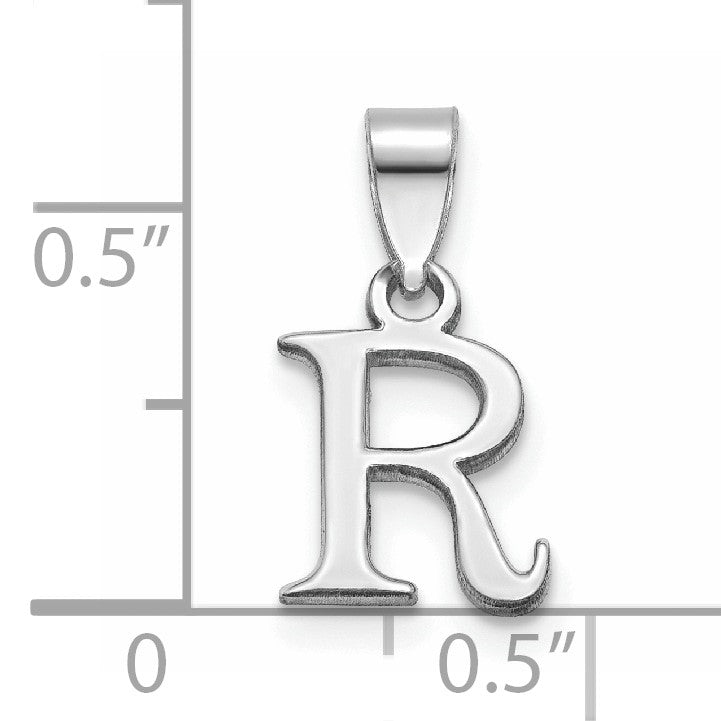 14K White Gold Polished Block Letter R Initial Pendant