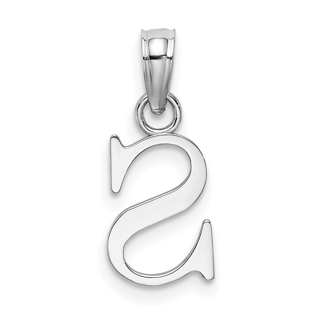 14K White Gold Polished Block Letter S Initial Pendant