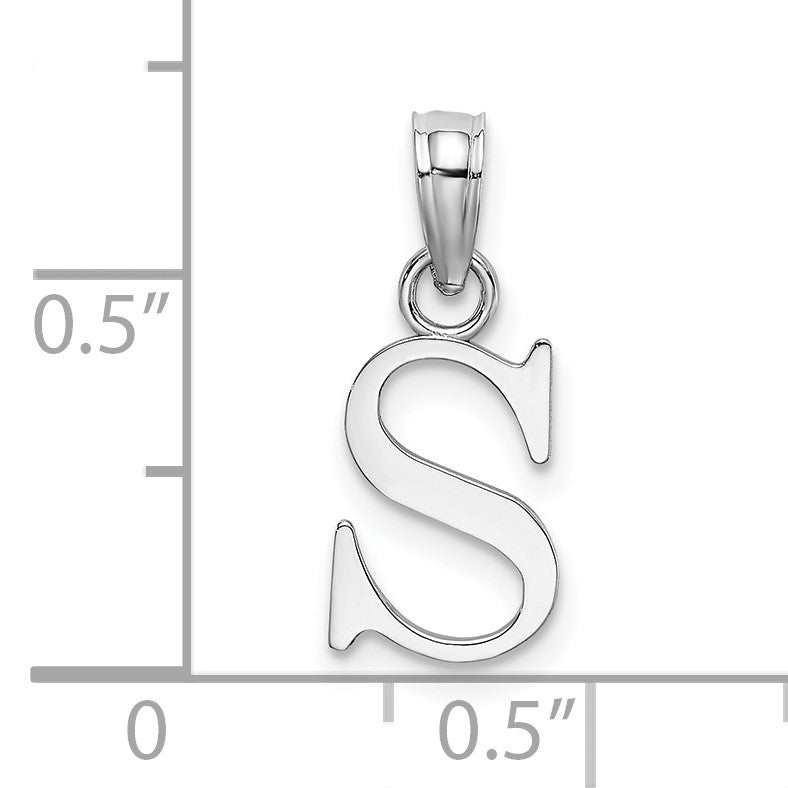 14K White Gold Polished Block Letter S Initial Pendant