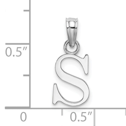 14K White Gold Polished Block Letter S Initial Pendant