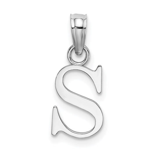 14K White Gold Polished Block Letter S Initial Pendant