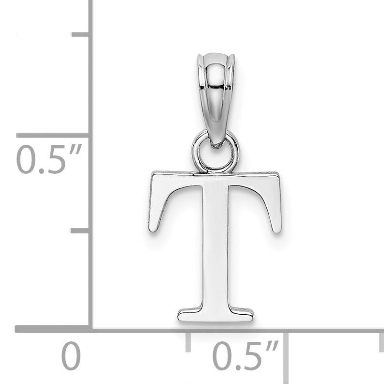 14K White Gold Polished Block Letter T Initial Pendant