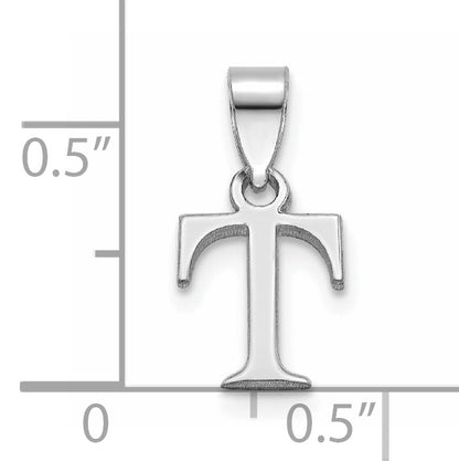 14K White Gold Polished Block Letter T Initial Pendant