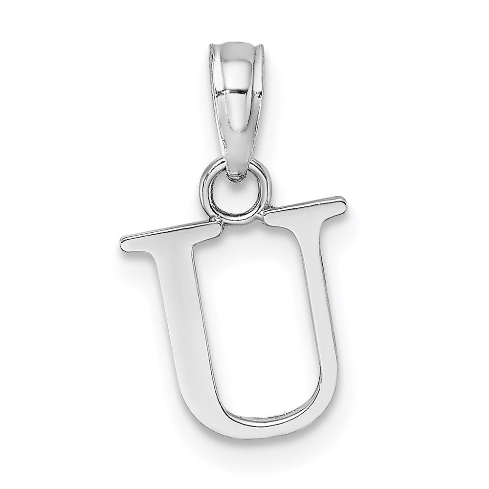 14K White Gold Polished Block Letter U Initial Pendant