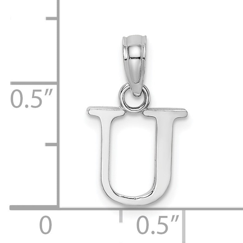 14K White Gold Polished Block Letter U Initial Pendant