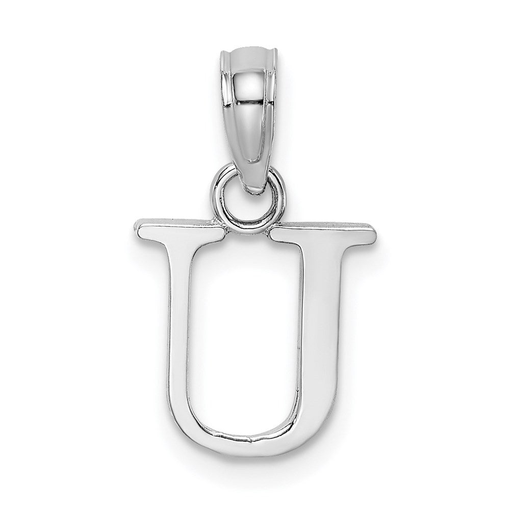 14K White Gold Polished Block Letter U Initial Pendant