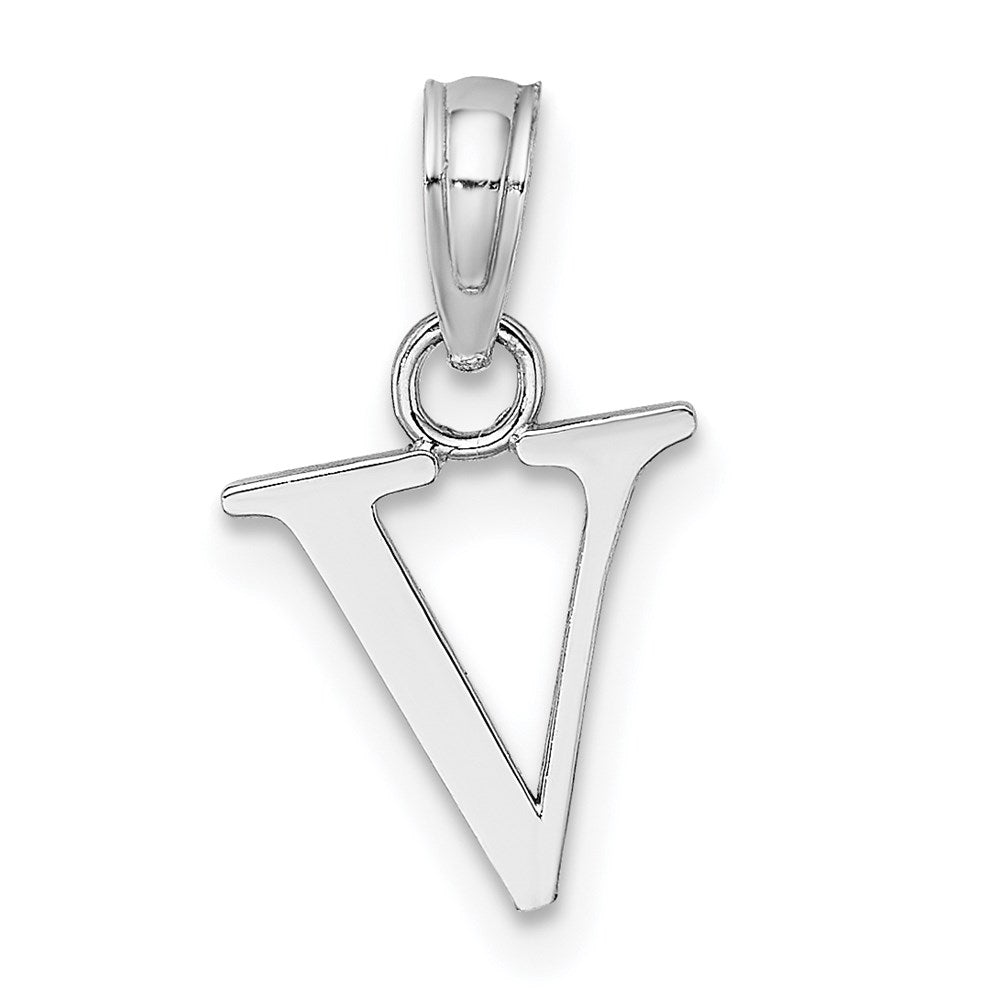 14K White Gold Polished Block Letter V Initial Pendant