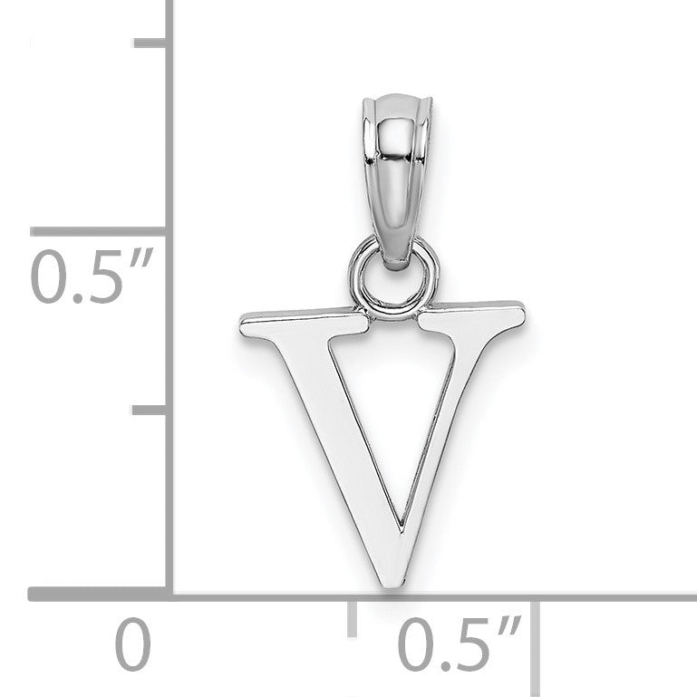 14K White Gold Polished Block Letter V Initial Pendant