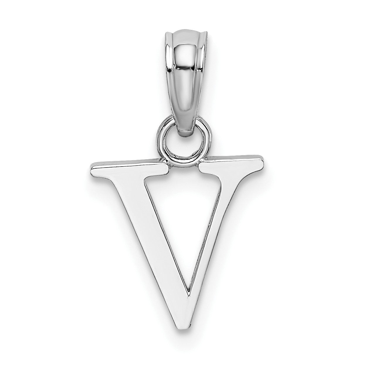 14K White Gold Polished Block Letter V Initial Pendant