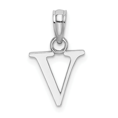 14K White Gold Polished Block Letter V Initial Pendant