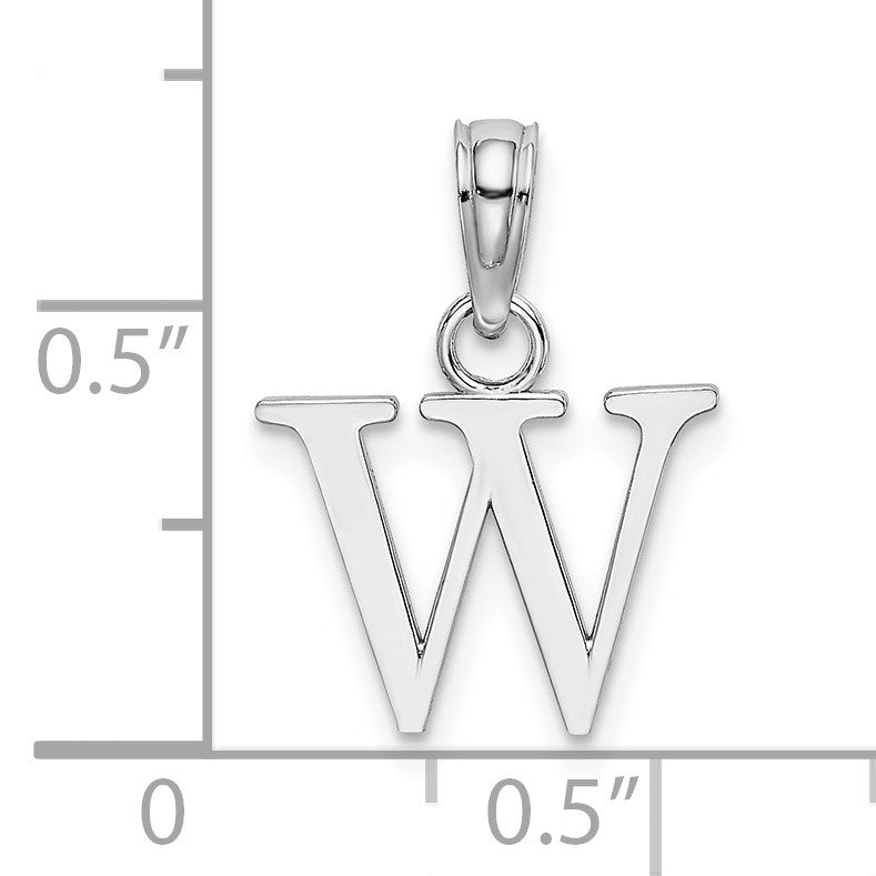 14K White Gold Polished Block Letter W Initial Pendant