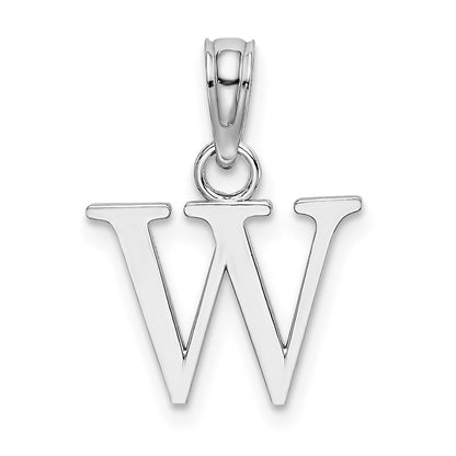 14K White Gold Polished Block Letter W Initial Pendant