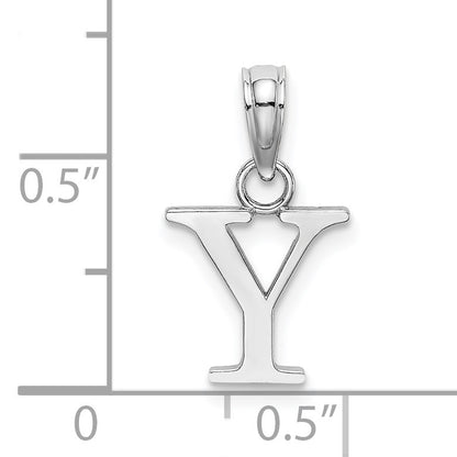14K White Gold Polished Block Letter Y Initial Pendant