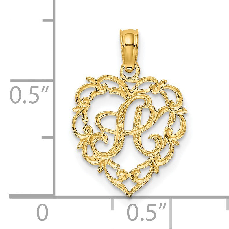 14KY Heart Script Letter A Initial Charm