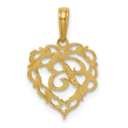 14KY Heart Script Letter B Initial Charm