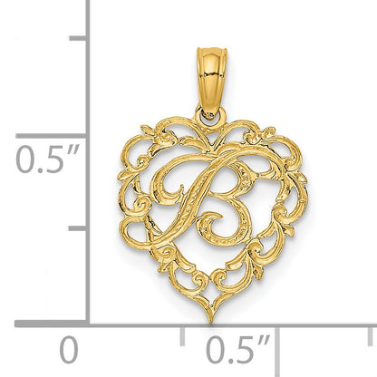 14KY Heart Script Letter B Initial Charm