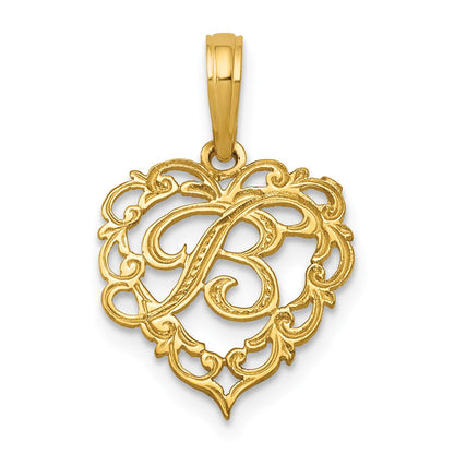 14KY Heart Script Letter B Initial Charm