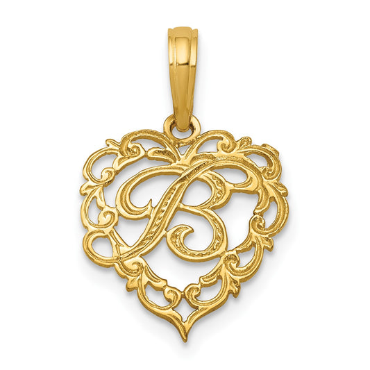 14KY Heart Script Letter B Initial Charm