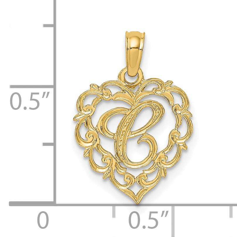 14KY Heart Script Letter C Initial Charm