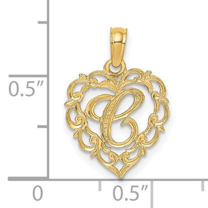 14KY Heart Script Letter C Initial Charm