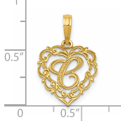 14KY Heart Script Letter C Initial Charm