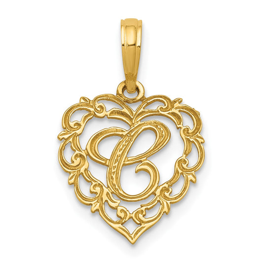 14KY Heart Script Letter C Initial Charm
