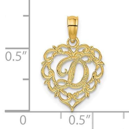 14KY Heart Script Letter D Initial Charm