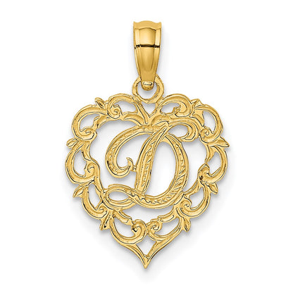 14KY Heart Script Letter D Initial Charm