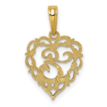 14KY Heart Script Letter E Initial Charm