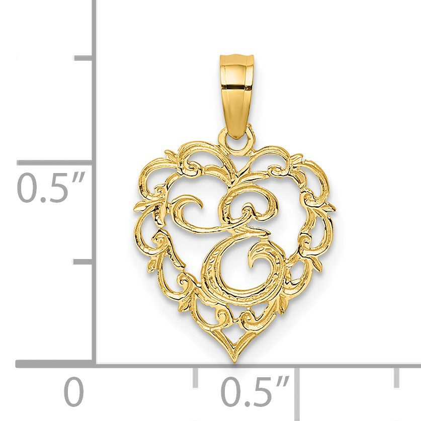 14KY Heart Script Letter E Initial Charm