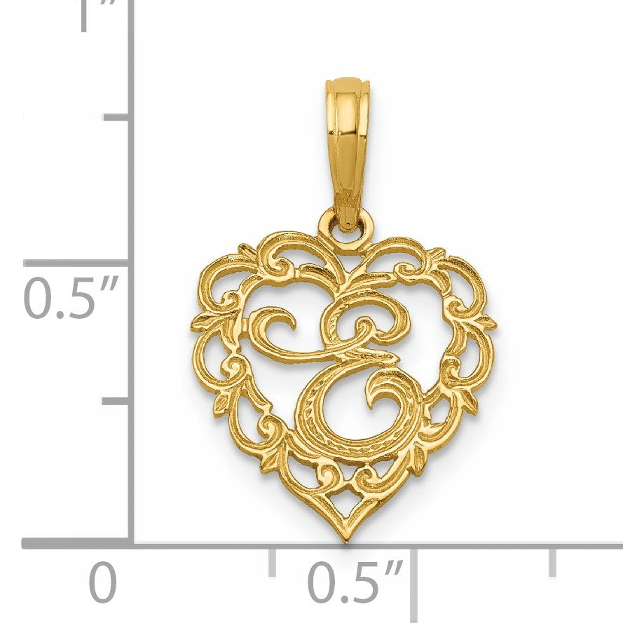 14KY Heart Script Letter E Initial Charm