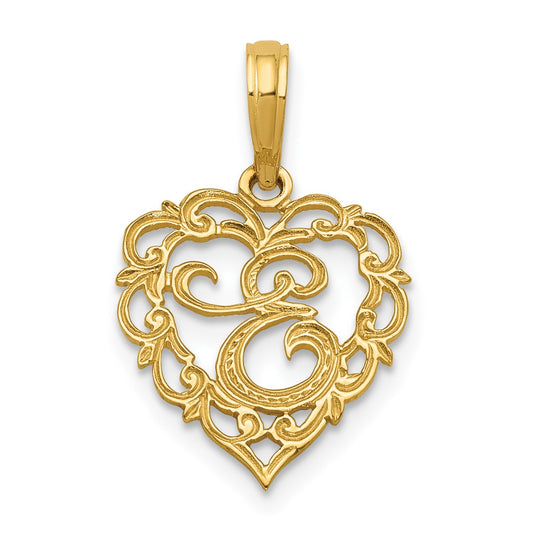 14KY Heart Script Letter E Initial Charm