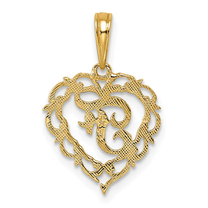 14KY Heart Script Letter F Initial Charm