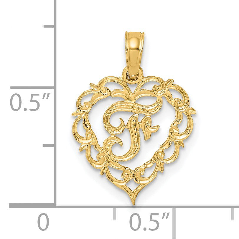 14KY Heart Script Letter F Initial Charm
