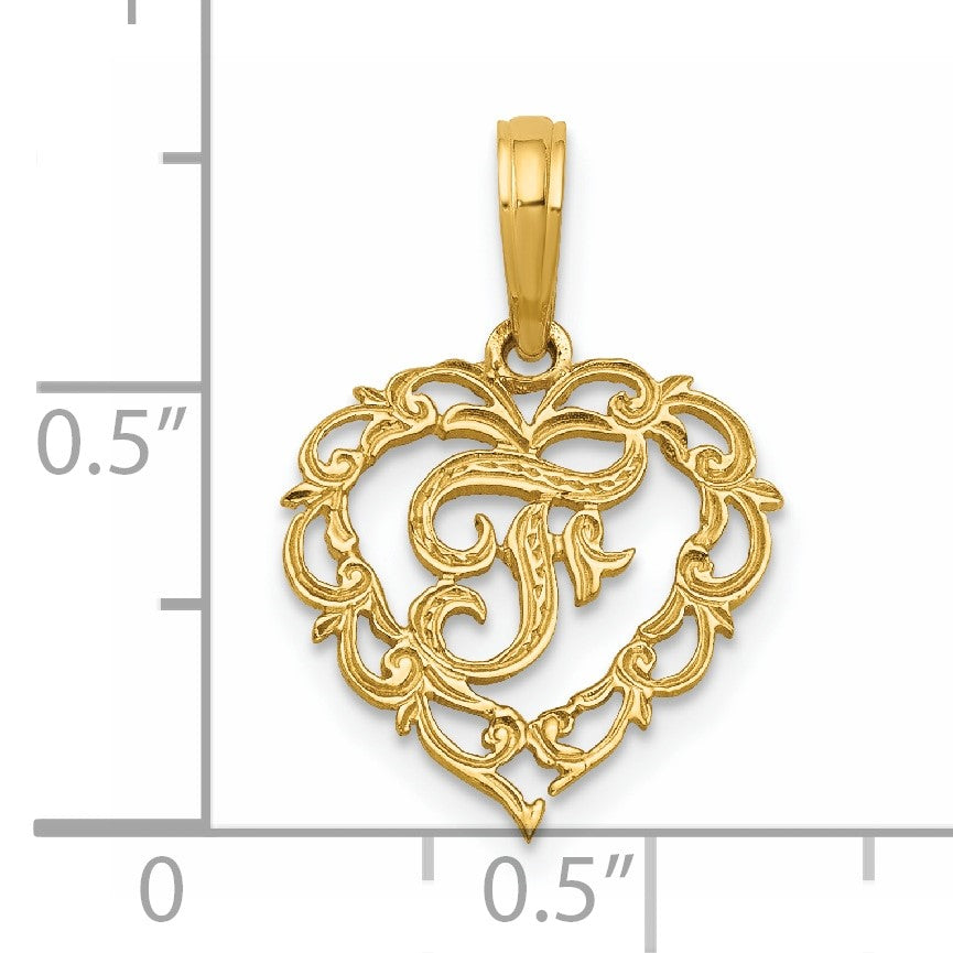 14KY Heart Script Letter F Initial Charm