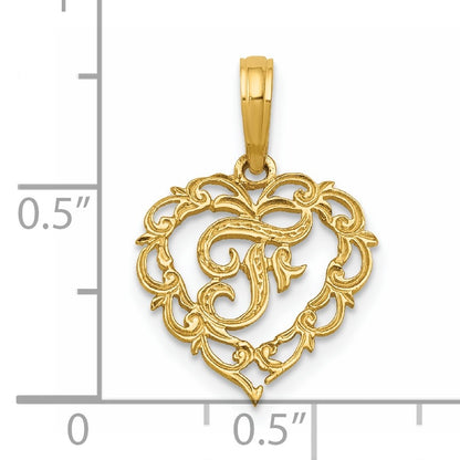 14KY Heart Script Letter F Initial Charm