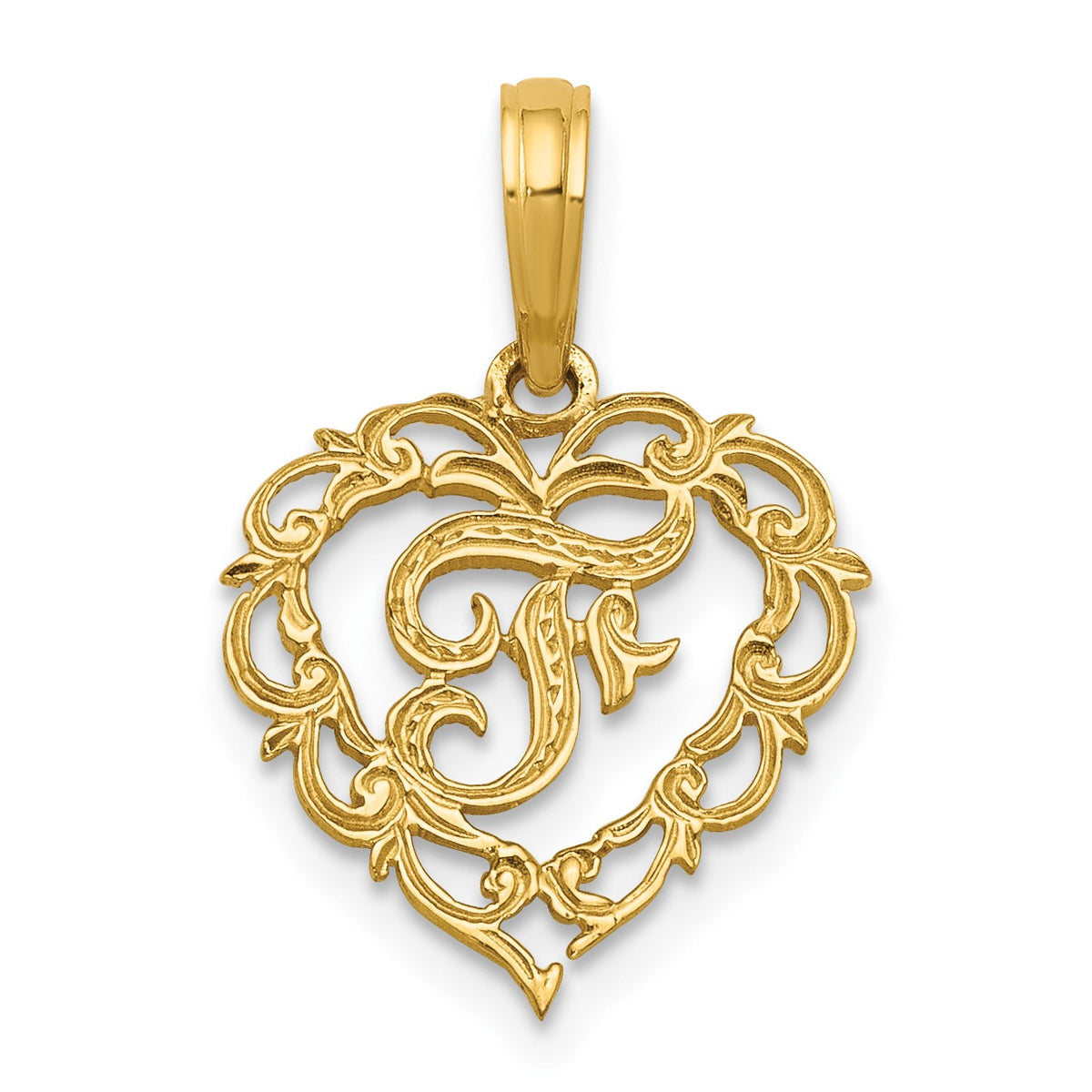 14KY Heart Script Letter F Initial Charm