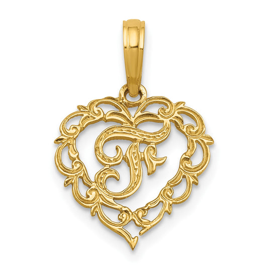 14KY Heart Script Letter F Initial Charm
