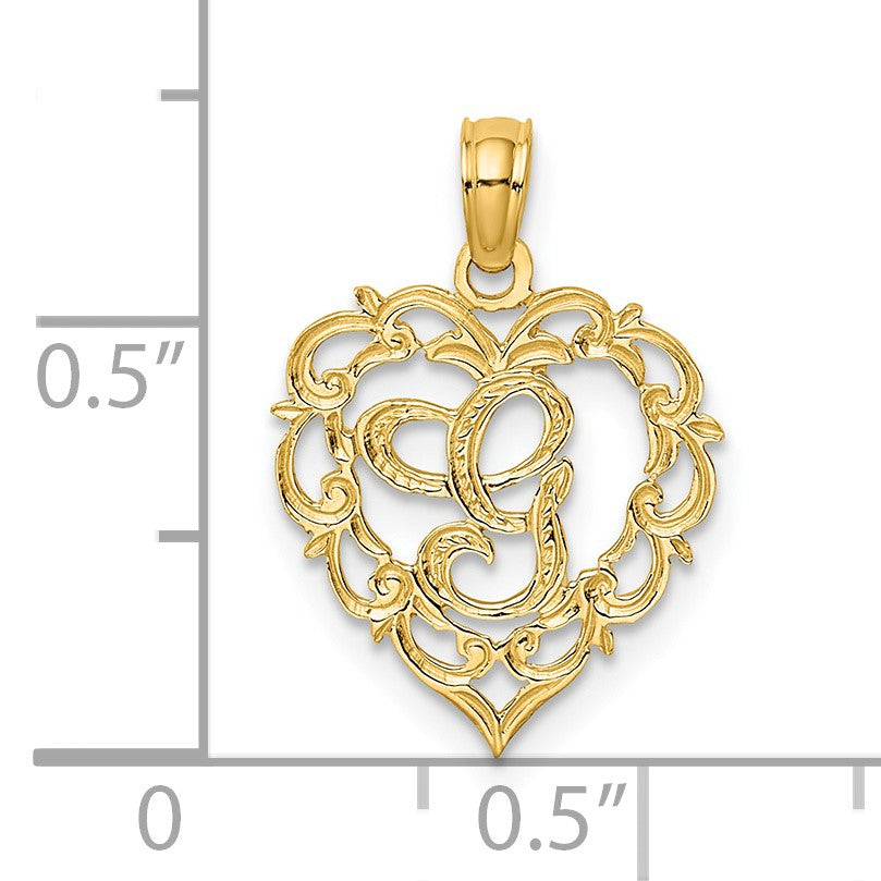 14KY Heart Script Letter G Initial Charm