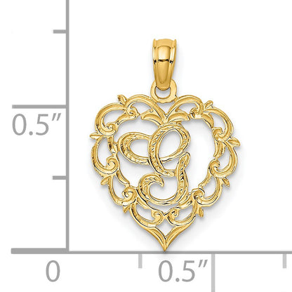 14KY Heart Script Letter G Initial Charm