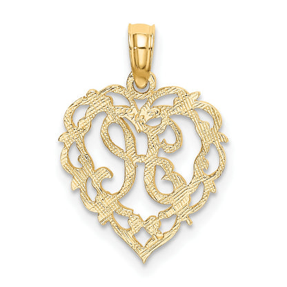 14KY Heart Script Letter H Initial Charm